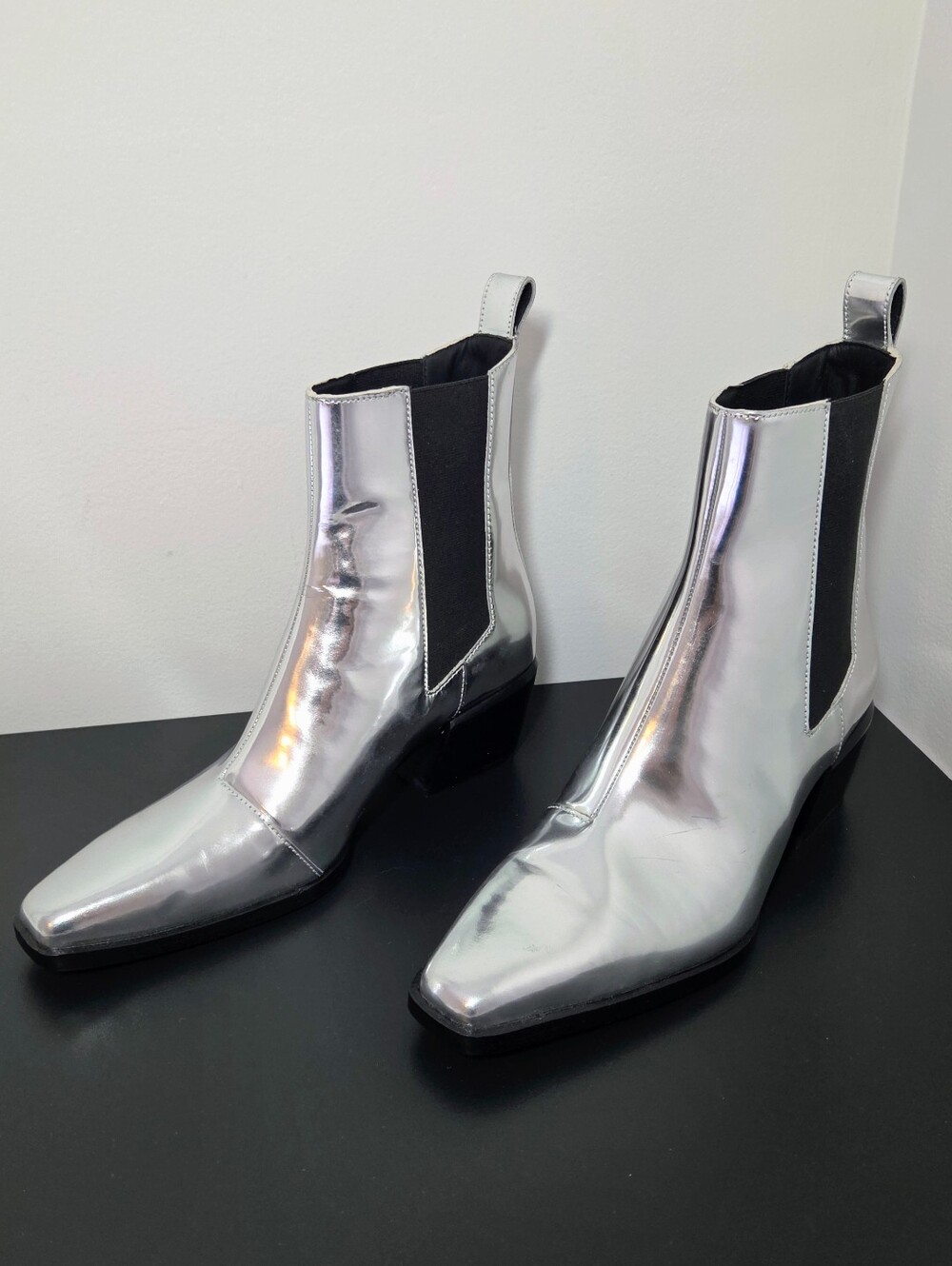 rag & bone Joni Chelsea Ankle Boots Silver Black Metallic - Size 9 NWOT